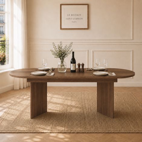 Ovaler Esstisch Ausziehbar 180 × 90 cm – Esszimmertische für 6–8 Personen, Nussbaum (1/5)
