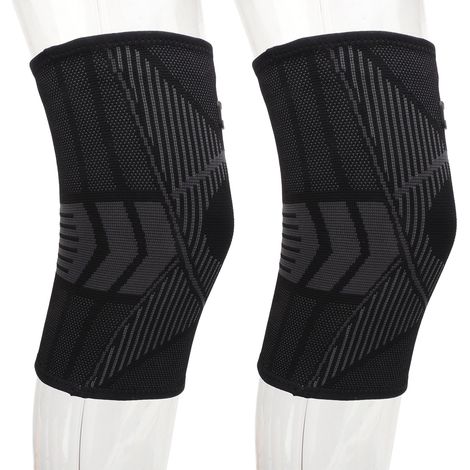 Ein Paar Knieorthesen, atmungsaktive elastische Kniepolster aus schwarzem Stricknylon, geeignet für Fitnessaktivitäten, Größe XL. (1/5)