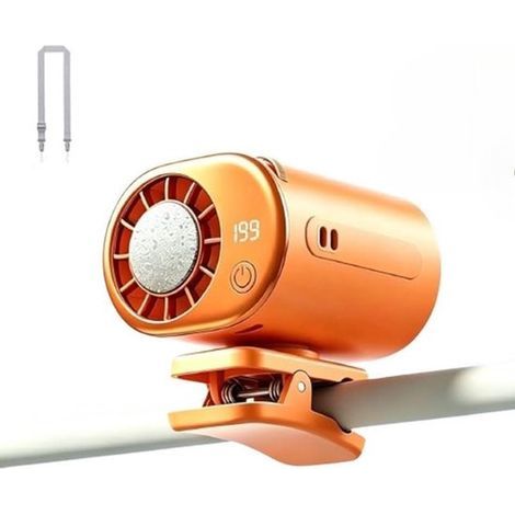 Mini-Clip-Ventilator – Orange – Autoventilator mit LED-Anzeige – Wiederaufladbarer tragbarer Ventilator (1/5)