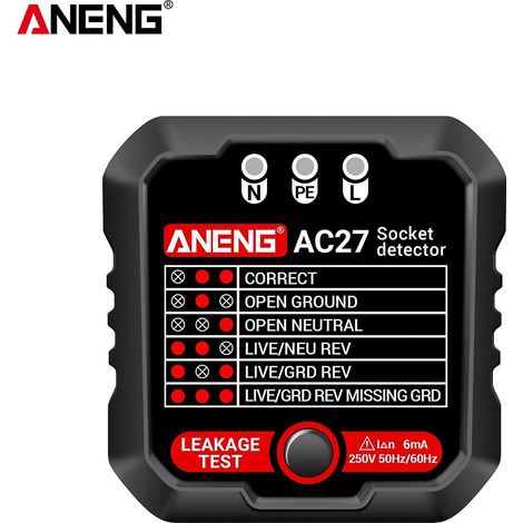 ANENG Steckdosentester 250V Schnelltester Steckdosenprüfer Leckstromdetektor Stecker Polaritätsgruppe-US-Stecker-Schwarz