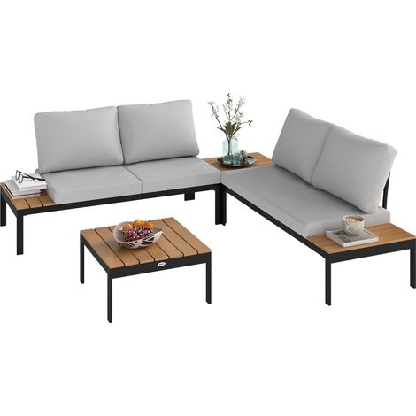 Teak Four-Piece Garden Corner Sofa Set with 2 Loveseats and 2 Coffee Tables for Outdoor Comfort and Style