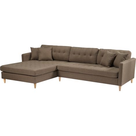 Marino Deluxe canapé chaise longue tourné vers la droite ou la gauche avec coussins tissu marron. (1/5)