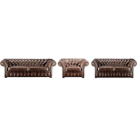 Divano 3+2+1 posti Chesterfield in pelle invecchiato - Marrone - CLOTAIRE