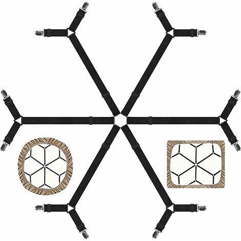 Attaches pour draps,Sangles élastiques réglables pour draps de lit pour lit double, Queen, King Twin, Clips de drap croisés à 6 voies, bande de bretelles, matelas ronds et carrés ajustés (1/5)