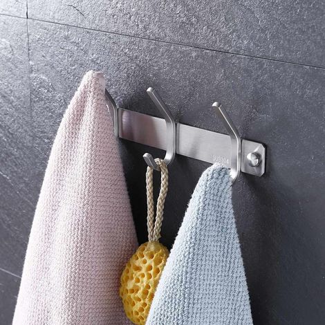 Porte-manteau mural à 3 crochets, porte-serviettes, porte-manteaux pour salle de bain ou cuisine, en acier inoxydable SUS 304 argenté