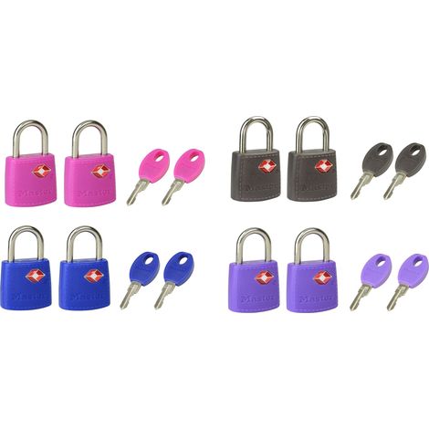 Master Lock 4695EURTAST Confezione da 2 Lucchetto per bagagli in alluminio approvato dalla TSA, Colore casuale, 3,8 x 2,3 x 1,1 cm (1/4)