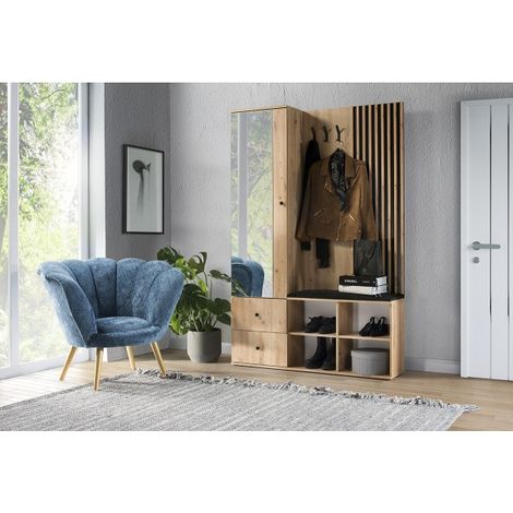 Meuble d'entrée MODERNO coloris chêne artisan 128,5x30 H.195,5 cm (1/5)