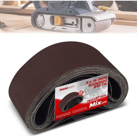 Lot de 15 Bandes Abrasives 75x457 mm Assortiment 5 Grains 80/120/150/240/400 pour Ponceuse à Bande Idéal Ponçage Bois, Métal et Rénovation (1/5)