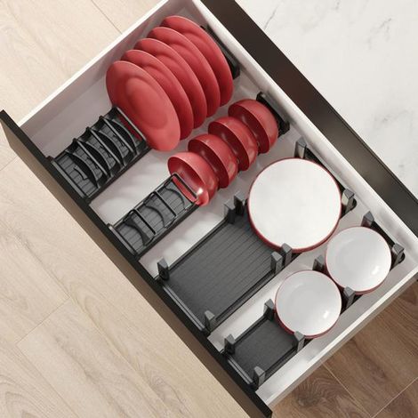 Emuca Portaplatos vertical Orderbox para cajón, 159x468mm, Aluminio y Plástico, Gris antracita -