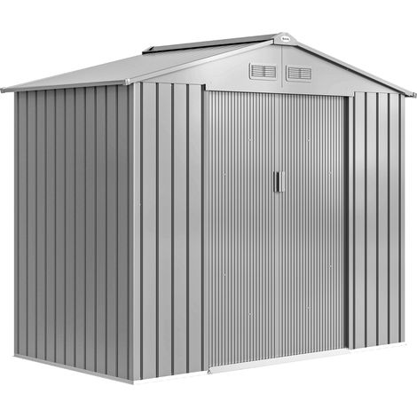Abri de jardin 2,42 m² - Remise pour outils avec kit de fondation - Cabanon porte verrouillable - Tôle d'acier gris - Pour jardin, terrasse - Design pratique (1/5)