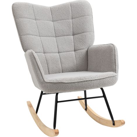 Fauteuil à bascule MARIANNE laine bouclée grise (1/5)