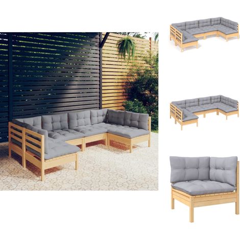 Gartenmöbel-Sets - Living 6-tlg. Garten-Lounge-Set mit Grauen Kissen Kiefer Massivholz (1/4)