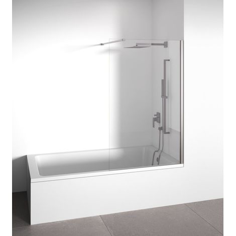 Paroi de baignoire  panneau fixe -Transparent -Verre trempé 6 mm Anticalcaire -Profilé Argent Brillant - Largeur ajustable 88-90 cm - Hauteur 145 cm (1/5)