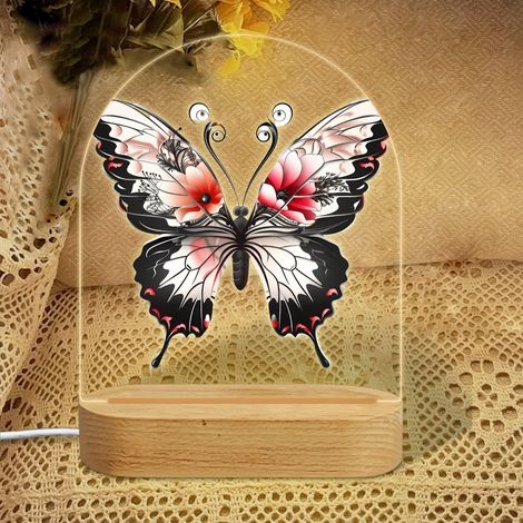Veilleuse en forme d'arc avec papillon rouge-blanc-noir Lampe LED 7 couleurs Décoration chambre enfant Cadeau naissance (1/5)