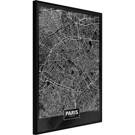 Affiche Murale Encadrée "City Map Paris Dark" 30 x 42 cm Noir