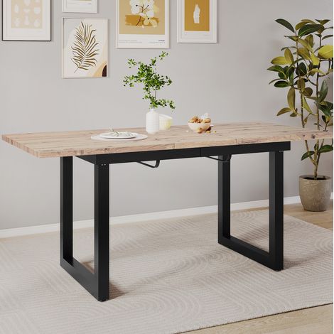 CHICFURN Mesa de comedor extensible 140/180x80x75 cm MDF efecto roble y negro industrial (1/5)
