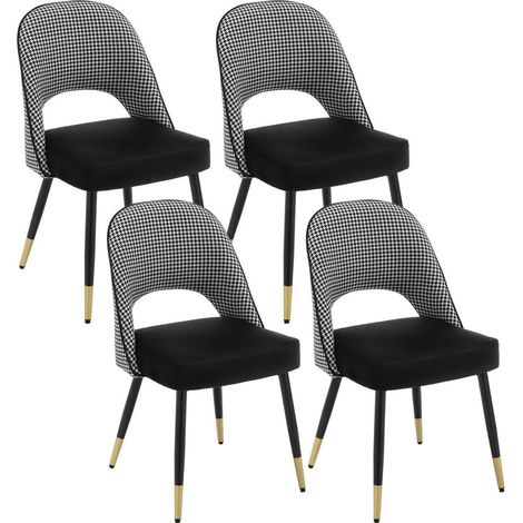 4er Set Esszimmerstühle Samt mit hohler Rückenlehne, modern, schwarz (1/5)