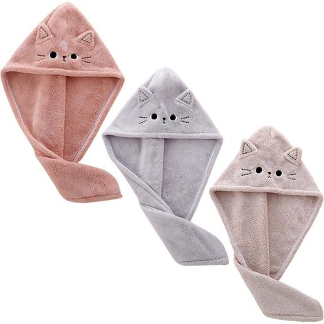 1ensemble Serviettes De Séchage pour Cheveux Fleece De Serviettes Amusantes avec Motif De Chat Super Absorbantes Et à Sécher