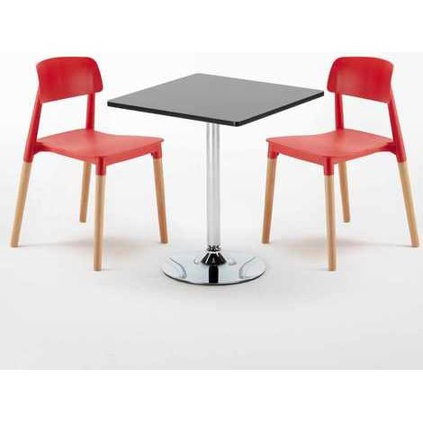 Table carrée noire 70x70cm et 2 chaises colorées d'intérieur Barcellona Mojito - Rouge (1/5)