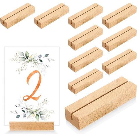 10 portatarjetas de madera para bodas, banquetes y fiestas, portanúmeros de mesa de madera de haya, portamenús de madera para restaurantes (1/2)