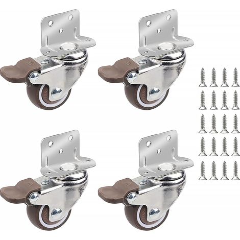Ruedas giratorias para muebles de 38 mm, 4 ruedas giratorias con freno, ruedas de goma con 20 tornillos, placa de montaje tipo L, ruedas de transporte para cunas y carros. (1/5)
