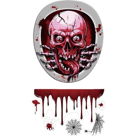Bloody Halloween Toilet Sticker, Realistic Skull in PVC, Decorative Adhesive Design, for Door or Window, 1 Set for a Spooky Bathroom (1/5)