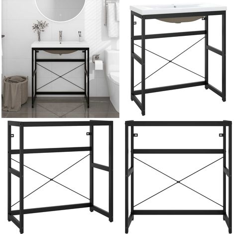 Badezimmer-Waschtischgestell mit Waschbecken Schwarz Eisen - Badezimmer Waschen - Waschtischgestell - Keramikwaschbecken - Schwarzes Badezimmermöbel - Unterbaumöbel - Home & Living