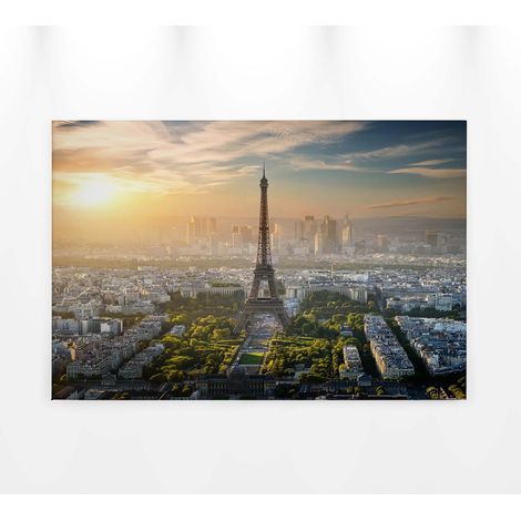 Tableau tendance parfait pour salon | Tableau sur toile Tour Eiffel avec coucher de soleil | Tableau ville de Paris vue du ciel - 0,9 x 0,6 m (1/5)