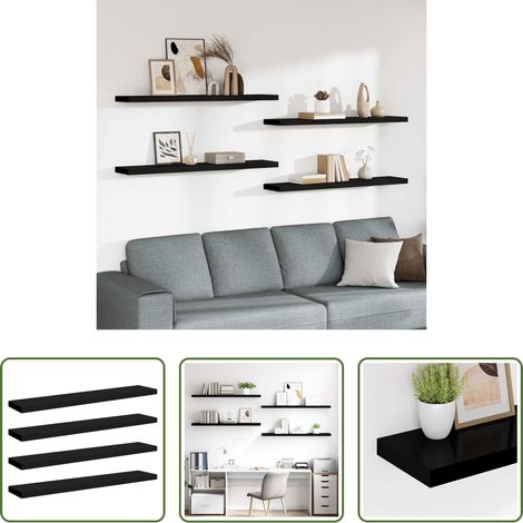 Étagère murale noir - Étagères murales flottantes 4 pcs noir 120x23,5x3,8 cm MDF (1/5)