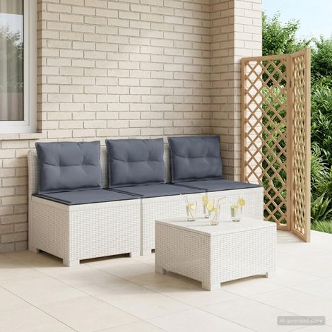 Canapé de Jardin 3 Places Aspect Rotin en PP Blanc avec Coussins Gris Clair pour Extérieur - PANGIVO (1/5)
