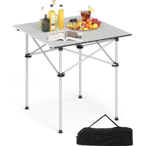 COSTWAY Portable Collapsible Outdoor Table with Metal Legs for Picnic Hiking Silver (1/5)