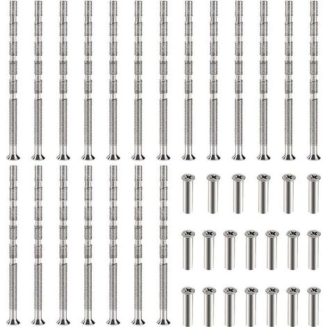 20 Pièces Vis Poignee Porte M3, Vis de Connexion avec Boulon Kit, Boulons de Connexion et Manchon, Liaison Meuble Nickelée pour Écussons, Poignée de Porte, Armoire, Tiroirs (1/5)