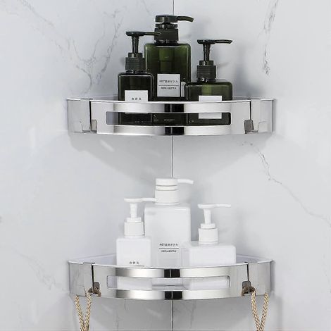 Étagère d'angle de douche, panier de rangement antirouille sans perçage pour douche, accessoire de salle de bain, porte-savon et shampoing - Triangle, 2 pièces (1/5)