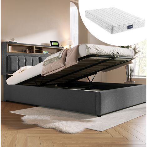 Polsterbett mit Stauraum und Steckdosen 140x200 Grau OKMYHOME (1/5)