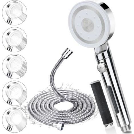 Pommeau de Douche avec Tuyau 2m, Pommeau de Douche Haute Pression avec 5 Modes de Jet, Pommeau Douche Economie Deau avec Arret, Douchette Douche Filtrant Anti Calcaire Salle de Bain,Facile à Installer (1/5)