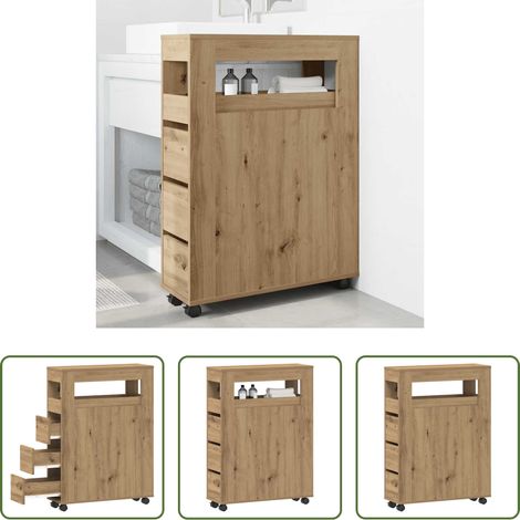 Schrank Holz -  Badschrank Schmal mit Rollen Artisan-Eiche Holzwerkstoff (1/5)