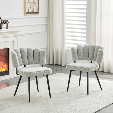 REDOM - Juego de 2 sillas de comedor, respaldo en forma de flor, terciopelo texturizado, patas de metal, gris claro (1/5)