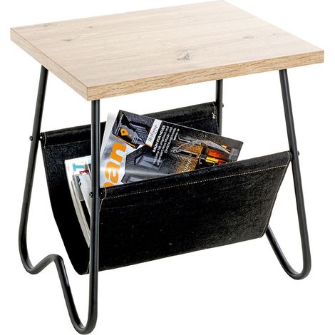 Table d'appoint, Table de salon en bois coloris chêne et métal noir - longueur 48 x profondeur 40 x hauteur 51 cm (1/5)