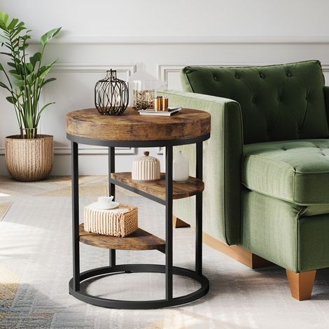 Table d'appoint ronde - 50×60 cm - cloison à 2 couches Cadre en métal - table de chevet pour salon, chambre à coucher
