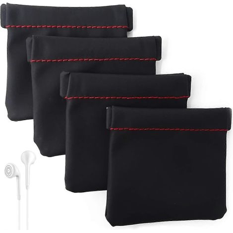Lot de 4 pochettes de rangement pour écouteurs en cuir PU avec fermeture à ressort pour transporter ou ranger vos écouteurs. (1/5)