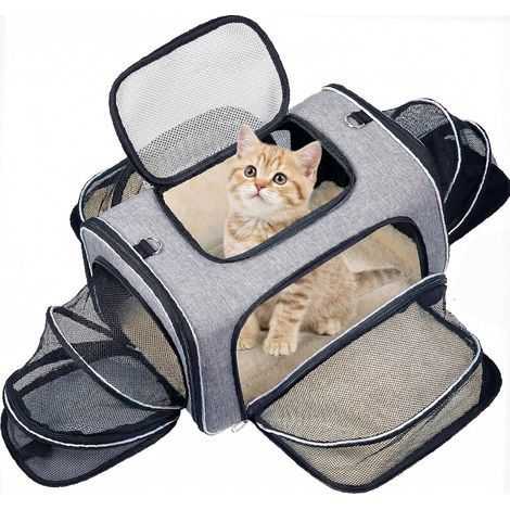 Erweiterbare Katzentransporttasche mit 4 Seiten, flugtauglich – für Katzen und kleine Hunde, Auto/Flugzeug/Zug, faltbar (1/5)