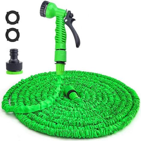 Tuyau d'arrosage, 15 m, extensible et flexible, pulvérisateur à 7 fonctions, pour l'arrosage, le nettoyage extérieur et le lavage de véhicules.-AquaForge (1/5)