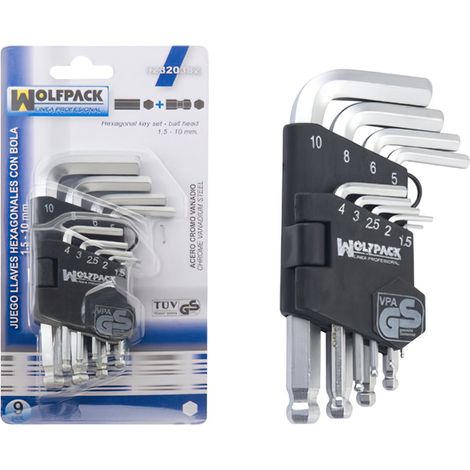 Chiavi a brugola wolfpack allen key set 9 pezzi punta sferica uso industriale