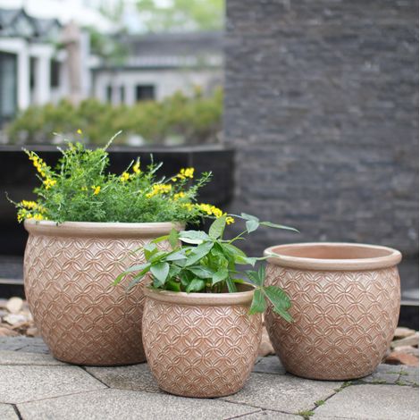 Set 3 vasi in ceramica da giardino beige OKMYHOME (1/5)