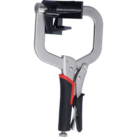Pince d'angle 90° avec positionnement précis, poignée antidérapante, usage facile, conception à butée, serre-joint d'équerre pour menuiserie, maintien stable, outil de bricolage. (1/5)