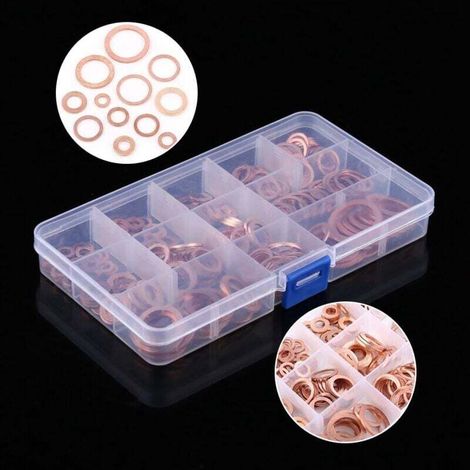 12 Sizes Copper Gasket Box, Solid Copper Valve Set, Assorted Gasket Set, Plastic Box, Professional Hardware Accessories - 280Pcs MUMU (1/4)