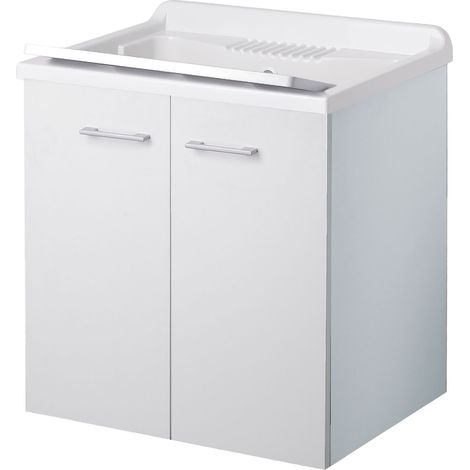 Lavatoio SOSPESO legno 1 anta interno 60x50 (H.85) vasca asse in PP BIANCO