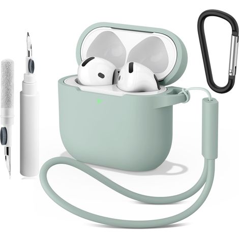Coque Compatible avec AirPods 4 2024 avec Kit de Nettoyage, LED Avant Peut être Visible, Housse en Silicone Anti-Choc Etui de Protection avec Porte-clés et Cordon (Brouillard) (1/5)