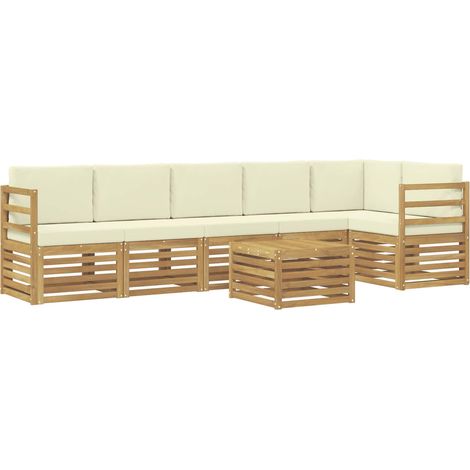 Conjunto de sofás de exterior 7 uds. 6 plaza Blanco y Crema vidaXL (1/5)