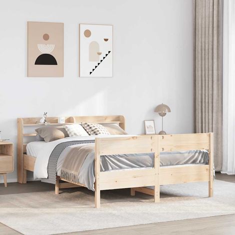 Cadre de lit bois pin 120x190 cm avec tête de lit et étagères (1/4)